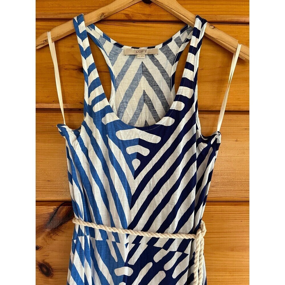 LOFT Nautical Maxi Dress Striped Racerback With Rope Belt Women’s Size XS - Picture 2 of 4